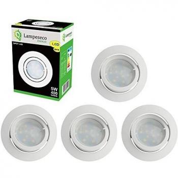 Série de 5 spots LED encastrables complets blanc orientable lumière blanche chaude équivalant à 50W