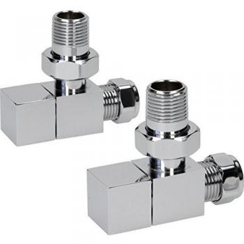 Pair Cube Square Modern Chrome Radiator Towel Rail Valves Angled Valves 15mm