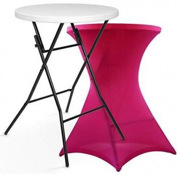 Table haute avec housse rose