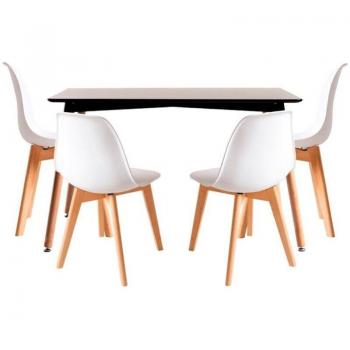Mesa y Sillas Kelen: Torre Negra 120x80 + Paquete 4 Blancas