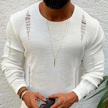 Pull o-cou déchiré en coton doux pour hommes
