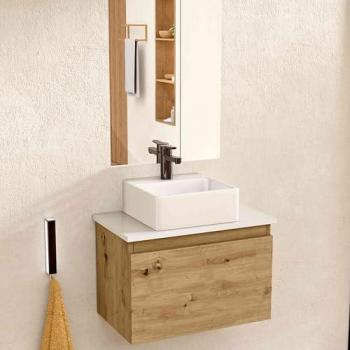 Mueble Suspendido para Baño con Lavabo y Espejo