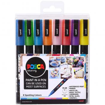 UNIBALL POSCA PC-3M FINE Wallet of 8 SPARKLING COLOURS