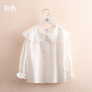 Camisa de bebé con manga larga y encaje, solapa amplia para primavera