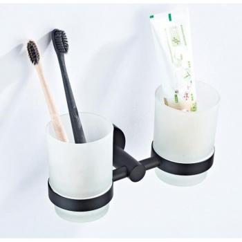 Brass Toothbrush Holder with Frosted Glass Cups and Toothpaste Holder