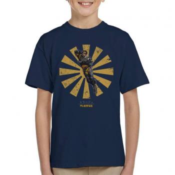 Retro Japanese Mirage T-Shirt, Cloud City 7 Apex Legends, Navy Blue, Kids Size
