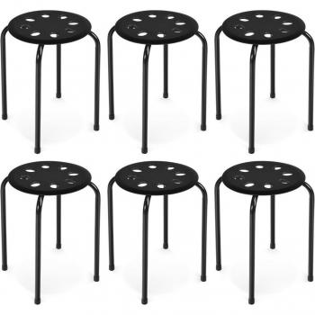 Tabourets Coast 6 pièces – empilables, chaise ronde noire, structure en X