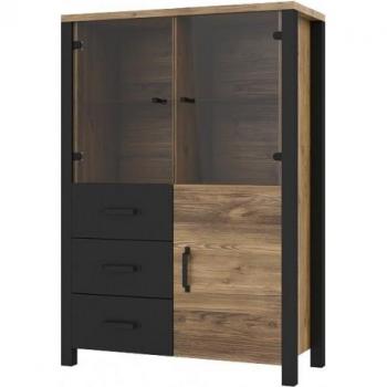 Estructura Vitrina ES Tórrua 105: 3 Puertas Cerrables, 3 Cajones, Vidrio y Laminado 146x101 cm