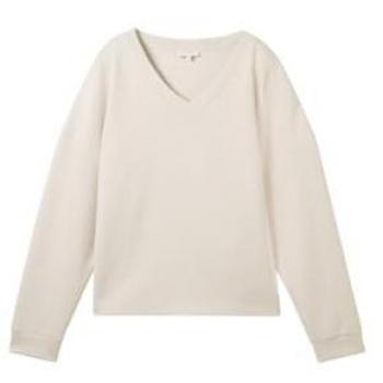 Tom Tailor Damen Scuba Sweatshirt beige V-Ausschnitt XL