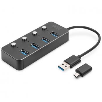 Hub USB Digitus DA-70247, negro y gris