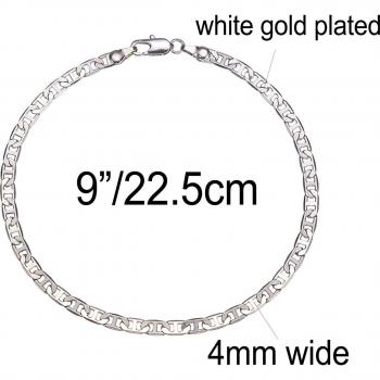 4.2mm White Mariner Link Flat Anklet, 9-11 inches, Waterproof