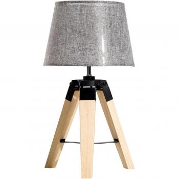 HOMCOM Nachttischlampe in Leinenoptik, E27, Kiefer & Polyester, Grau, 24x24x45cm