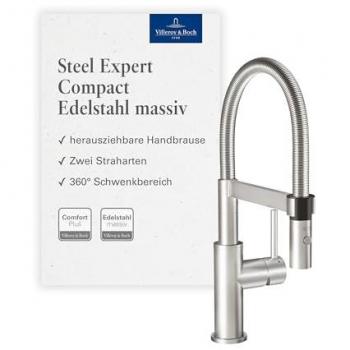 Robinetterie de cuisine Villeroy Steel Expert Compact en Acier inoxydable massif