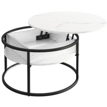 Table Basse Marlo, Design Marbre Blanc, 77x77cm, Vicco