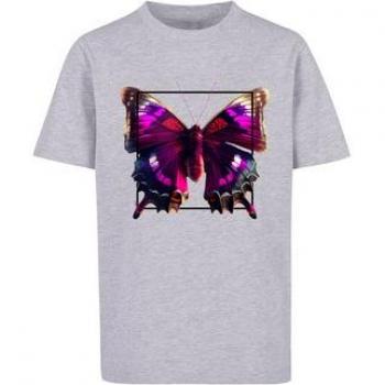 F4NT4STIC Unisex T-Shirt mit pinkem Schmetterlingsdruck in heather grey