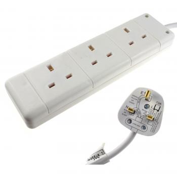 Kenable 3 Gang Way UK 13A Trailing Socket Mains Power Extension Lead White 5m
