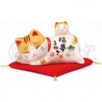 Parent-Child Lucky Cat in Orange – Yakushi Kiln Collection, 7866