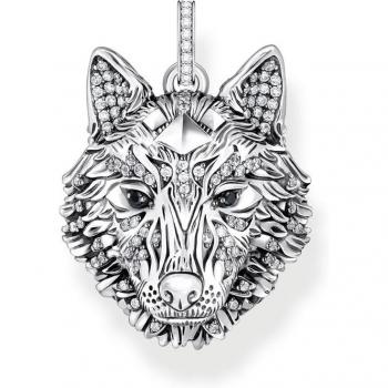 Wolf Gesicht Anhänger mit Steinen aus geschwärztem Silber von Thomas Sabo