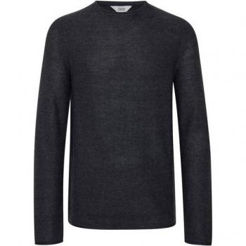 Solid‑Strickpullover SDJarah – Grauer Rundhals‑Pull mit Feinstrich (M)