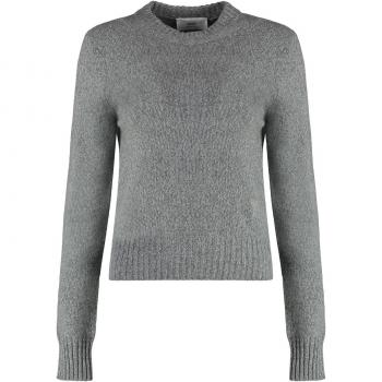 Ami Paris, Cashmere Knitwear, female, Gray, S, Casual Grey Cashmere Wool Jumper