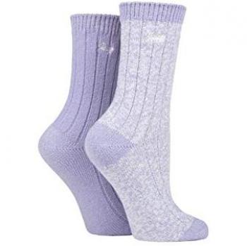 Jeep Women's Super Soft Ribbed Boot Socks (Lilac / Cream) 2 Pair