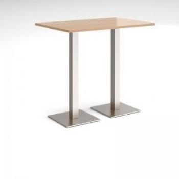 Brescia Poseur Table, Rectangular, 1200 mm x 800 mm – Flat Square Brushed Steel Legs, Beech Top