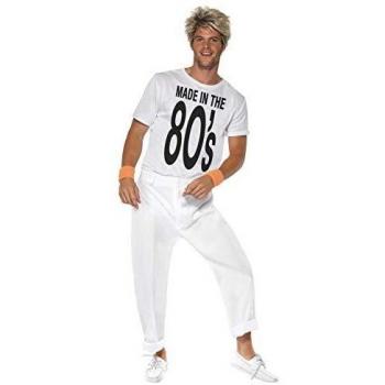 Disfraz de los años 80, con Top y Pantalones, Color Blanco, Talla L
