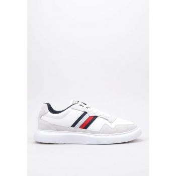 Tommy Hilfiger Men's Sleek White Sneakers with Contrasting Accents