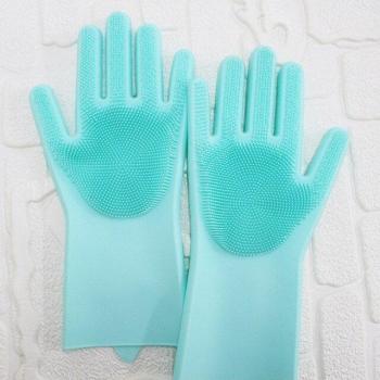 Guantes mágicos de limpieza con cepillo de silicona, esponja para lavar platos, 1 par