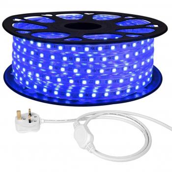 UK‑Plugged Blue 1500‑LED Mains LED Rope Light LE25M – IP65 Waterproof