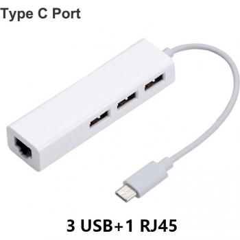 3-Port USB 2.0 Hub mit RJ45 Ethernet Adapter für Mac, iOS, Android, PC
