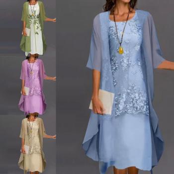 Tenue d'été printanière : cardigan + robe en mousseline, 4XL
