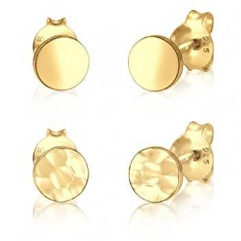 Set di Orecchini a Perno in Argento Sterling 925 Martellato Lucido