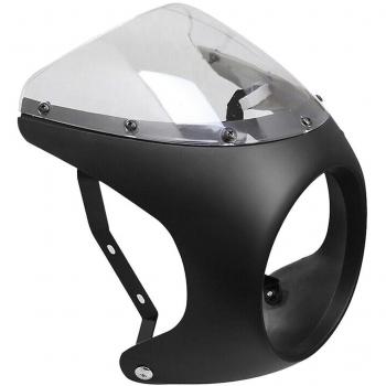 Café Racer Phare 7 Universel Moto Guidon Carénage Pare‑brise Kit Sportster Bobb Noir Transparent