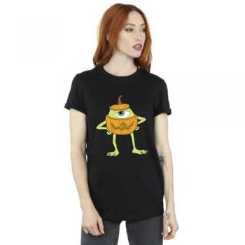 Disney Women's Mike Pumpkin Boyfriend Halloween T-Shirt – Small Black
