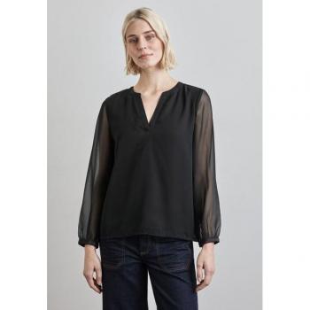 Stilvoller Street One Langärmling – Damen, Schwarz, 100 % Polyester, normal normal, V‑Ausschnitt