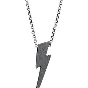 Kuzzoi Herren Halskette Blitz Anhänger 925 Silber oxidiert 1 ct