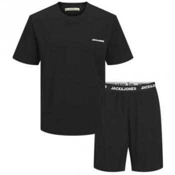Jack & Jones Herren-Pyjama‑Set „Jaceverest Tee & Shorts“ – Schwarzer Schlafanzug – XL – Kurzhalsausschnitt