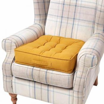 Mustard Cotton Armchair Booster Cushion Firm 10cm Thick Seat Pad