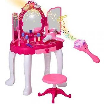 HOMCOM Table à Maquiller Kids Luminothérapie et Sonorité Fuchsia-Rose