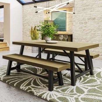 2M Fixed Top Modern Industrial Driftwood Pine Dining Table