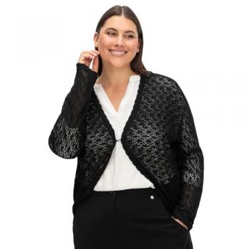 Kurze Ajour-Strickjacke für Damen von Sheego, schwarz, Gr. 40/42