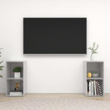 Muebles de TV de 2 piezas de vidaXL, medidas 72x35x36,5 cm, aglomerado gris con acabado de hormigón