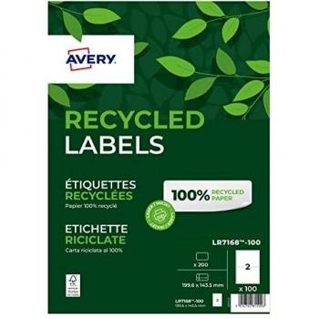 Avery Self Adhesive Recycled Parcel Shipping Labels, Laser Printers, 2 Labels Per A4 Sheet, 200 labels, QuickPEEL, White