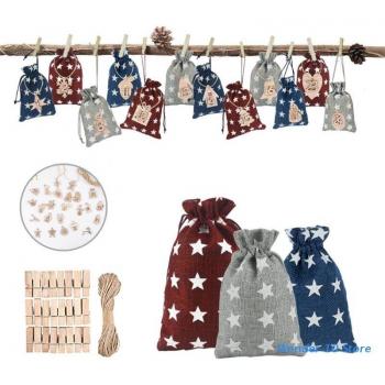 Adventskalender Tasche mit Holznummern und Hängeclips