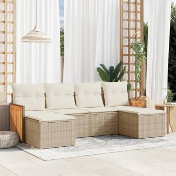 Poly‑Rattan‑Sofagarnitur im Garten – Set mit beige Kissen (6 Stück)