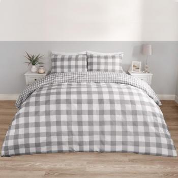 OHS Gingham Duvet Set, Grey