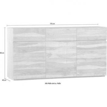 Gutmann Factory Kommode „Tivoli“ – 175 cm breit, Massivholz, beige Natur, 3 Schubladen