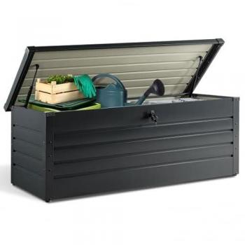 Coffre extérieur métallique gris anthracite verrouillé, capacité 600 L – IDMARKET