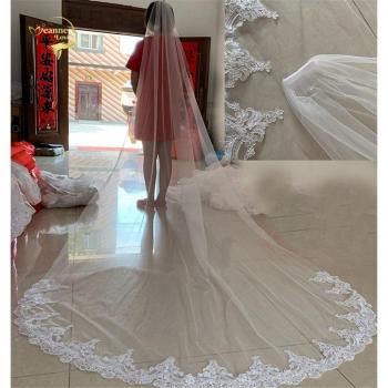 Voile d'Élégance Ivoire, Longue Dentelle à Bord Floral, 3 m – Version Vélos